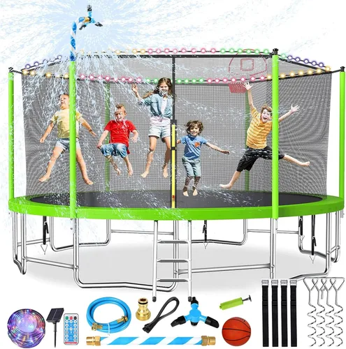 Miniatura 10 de Lyromix - Cama elástica mejorada de 16 pies, 15 pies, 14 pies, 12 pies, 10 pies y 8 pies para exteriores con aro de baloncesto y red, capacidad