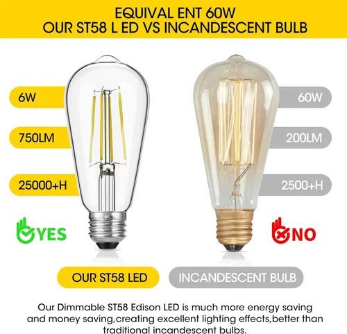 Miniatura 5 de Gozelux – Bombillas LED Edison vintage regulables, 60 vatios equivalentes a 750 lúmenes, 6 vatios, bombillas Edison de luz diurna blanca de 5000K