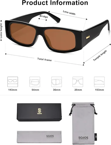 Miniatura 17 de SOJOS Gafas de sol polarizadas rectangulares Y2K de moda para mujeres y hombres, gafas de sol rave de diseñador de moda SJ2228