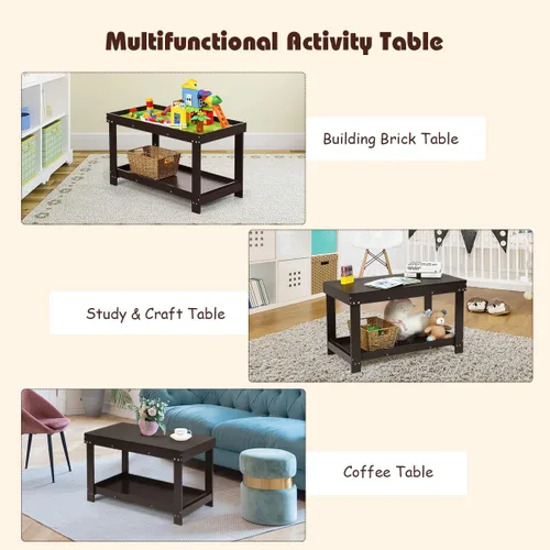 Miniatura 5 de Costzon - Mesa de actividades para niños 2 en 1 con almacenamiento, mesa patentada para bloques de construcción con tablero para manualidades