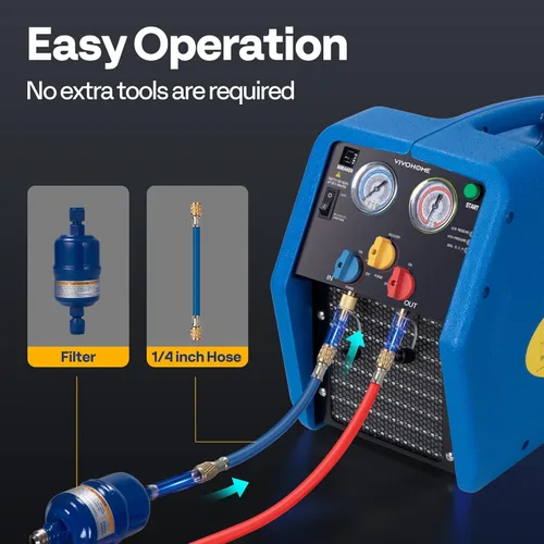 Miniatura 4 de VIVOHOME Bomba de vacío HVAC de una sola etapa de 1/4 HP 3.5 CFM 110V con máquina portátil de recuperación de refrigerante VIVOHOME R1234yf R32 3/4