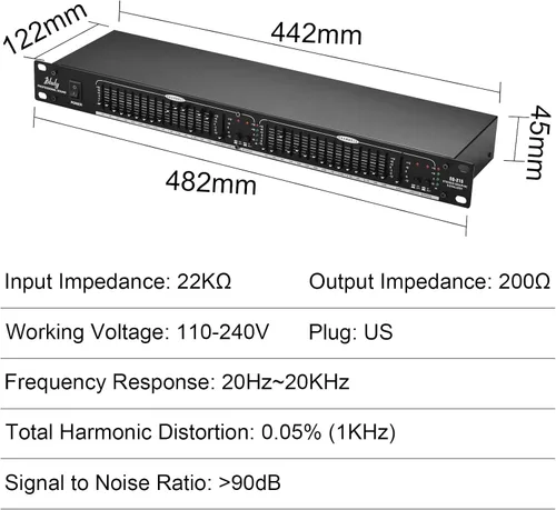 Miniatura 2 de Audio Ecualizador EQ-215 - Ecualizador dual de 15 bandas de 1U, montaje en rack, ecualizador gráfico estéreo de 2 canales, ecualizador estéreo