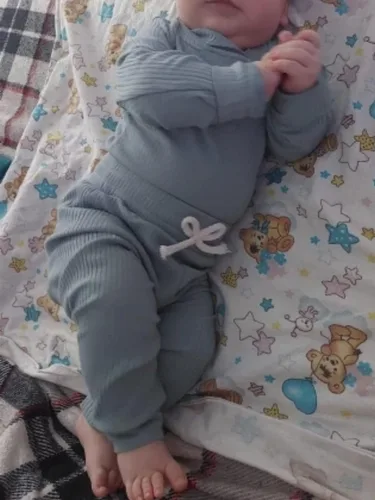 Miniatura 3 de Derouetkia Conjunto de ropa de algodón acanalado de manga larga y pantalones para bebé recién nacido