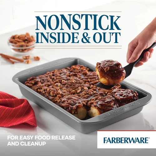 Miniatura 5 de Farberware Bandeja antiadherente para hornear con tapa, molde antiadherente para pasteles con tapa, rectangular, 9 x 13 pulgadas, color gris