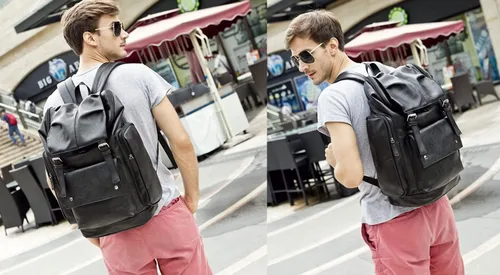 Miniatura 6 de BAOSHA BP-16 PU Cuero Casual Mochila 15.6 pulgadas Mochila Portátil Mochila de Viaje Senderismo Comping Mochila Daypack Negro, Negro -, Mochilas