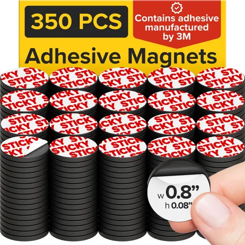 Miniatura 8 de Imanes flexibles redondos hiperadhesivos con respaldo adhesivo, (100 puntos magnéticos de 0.8 x 0.08 pulgadas) para pizarra blanca, nevera