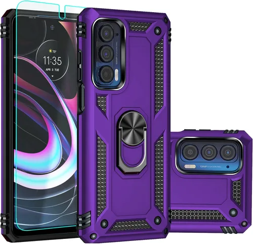Miniatura 8 de Funda para Moto Edge 2021, con protector de pantalla, [grado militar] probada en caídas de 16 pies, funda protectora magnética con función atril Azul