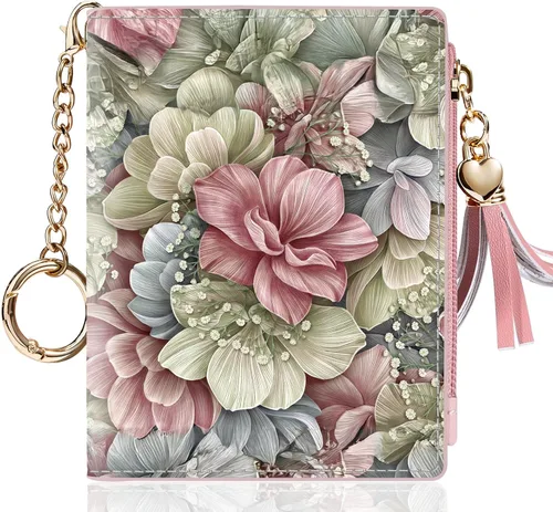 Miniatura 16 de Gostwo Billeteras pequeñas para mujer, elegante cartera para mujer con ventana de identificación, bolsillo con cremallera para monedas y borla.