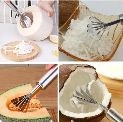 Miniatura 6 de Rallador raspador de carne de coco de acero inoxidable, multiuso para escamas de piel de pescado, removedor de pelador para cocina (paquete de 2)