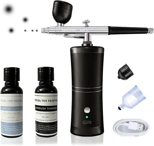 Quevina - Kit de aerógrafo inalámbrico, con limpiador y diluyente, pistola pulverizadora de cepillo de aire portátil de mano, mini compresor,