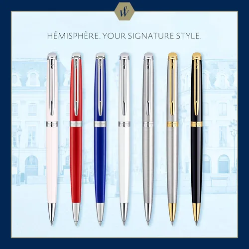 Miniatura 7 de Bolígrafo Waterman Hémisphère Laca negra brillante con borde de oro de 23 quilates Punta media Tinta azul Caja de regalo