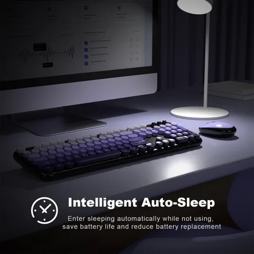 Miniatura 132 de KNOWSQT Combo de teclado y ratón inalámbrico, teclados lindos de tamaño completo estilo máquina de escribir 2.4G azul colorido - receptor USB Plug
