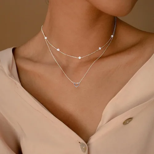 Miniatura 3 de Collar de corazón en capas de plata chapada en oro de 14 quilates para mujer, delicado y moderno colgante de corazón pequeño, collar de corazón