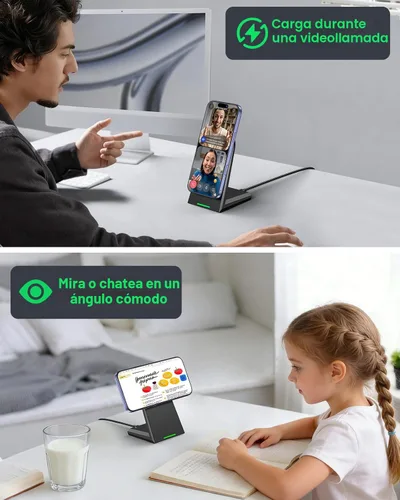 Miniatura 6 de NANAMI Soporte de cargador inalámbrico magnético de 25 W, cargador de teléfono magnético rápido, alineación N52, ajustable en 360°, LED