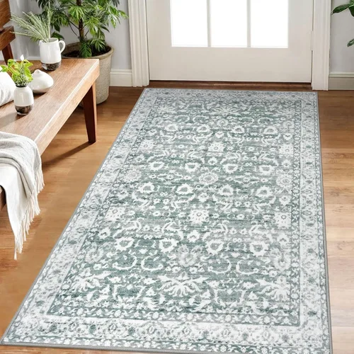 Miniatura 62 de Lansny Alfombra bohemia de 2 x 3 pulgadas, lavable, color negro, azul marino, floral, alfombra de cocina, alfombra de área pequeña de lana