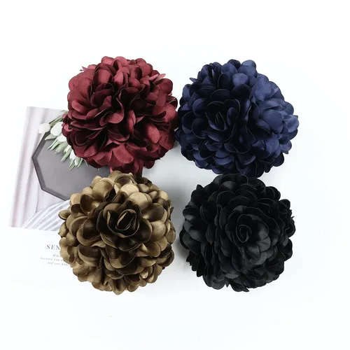 Miniatura 5 de Cinaci Paquete de 4 Lazos Grandes de Flores de Satén para el Cabello Rojos Azul Marino Negro Pinzas de Plástico para el Cabello Clips Cinta Tela
