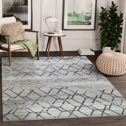 Abani Nova Collection - Alfombra de 4 x 6 pies, diseño geométrico geométrico de color gris envejecido, alfombra decorativa ecléctica moderna