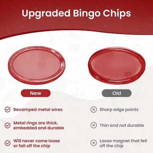 Miniatura 4 de MR CHIPS Chips de bingo magnéticos con anillo de metal de 3/4 pulgadas, 200 piezas mejoradas, rojo transparente, disponible en 7 colores, una bolsa