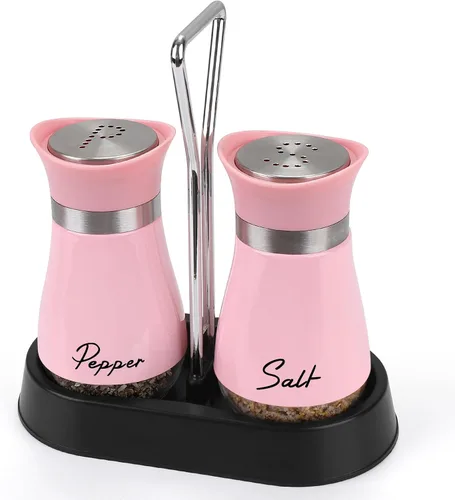 Miniatura 12 de Accmor Juego de saleros y pimenteros con soporte, recipientes de acero inoxidable de 4 onzas con fondo de vidrio para cocina, barbacoa, bar, mesa