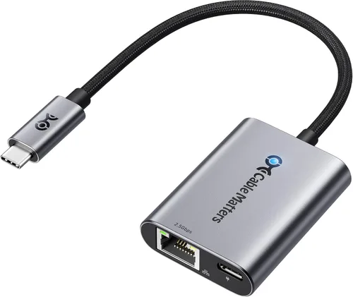 Cable Matters Adaptador USB C a Ethernet de 2.5 Gb con carga de 140 W, velocidad de red de 2.5 Gigabit, adaptador USB C a Ethernet compatible con