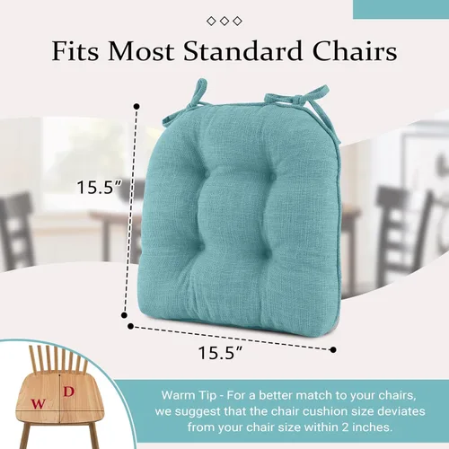 Miniatura 6 de Wellsin Cojines para sillas de comedor, almohadillas antideslizantes para sillas de cocina con lazos, cojines copetudos de espuma triturada