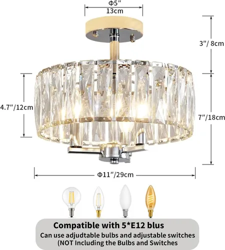 Miniatura 2 de AGV LIGHTING CL003F - Lámpara de techo de cristal K9, moderna lámpara de techo semiempotrada, perfecta para sala de estar, dormitorio, comedor, D13