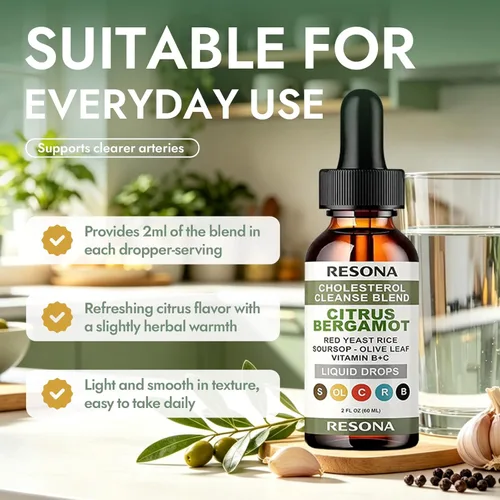 Miniatura 2 de RESONA Gotas de arroz de levadura roja, mezcla de apoyo de colesterol de alta absorción con bergamota cítrica, hoja de olivo y guanábana - Natural