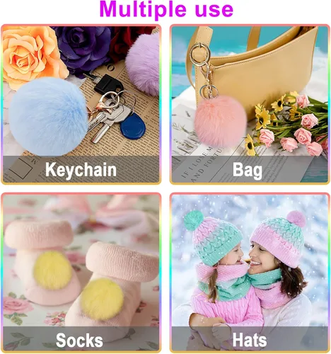 Miniatura 5 de BQTQ 26 pompones de piel sintética de conejo con lazo elástico, pompón esponjoso para sombreros, zapatos, bufandas, guantes, bolsas, accesorios