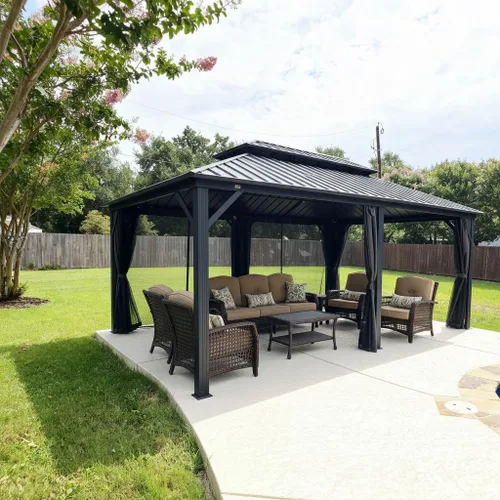 Miniatura 29 de PURPLE LEAF Glorieta de 6' X 8' con techo rígido para parrilla de patio, glorieta de barbacoa de aluminio con toldo, 24 bombillas LED transparentes