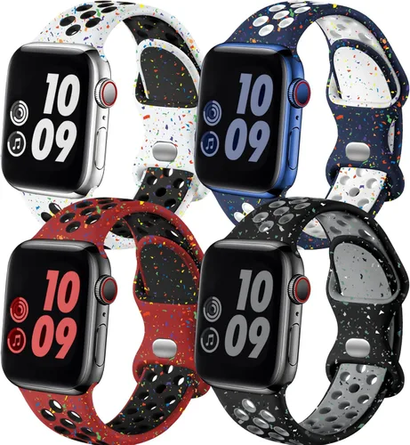Miniatura 24 de Adorve 4 Pack Sport Bands Compatible with Apple Watch Bands for Men Women 49mm 46mm 45mm 44mm 42mm 41mm 40mm 38mm,Breathable Soft Silicone Strap for