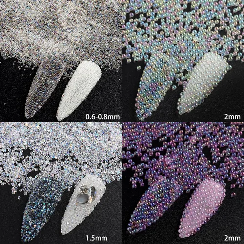 Miniatura 5 de Pixie - Cristales para uñas, 6 botellas de microcaviar de 0.6 a 0.079 in, bolas de vidrio holográficas, piedras preciosas, pequeños diamantes