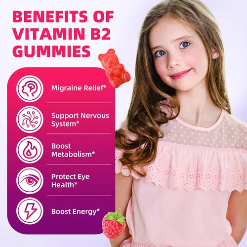 Miniatura 3 de Gomitas de vitamina B2 para niños y adultos, VIT B2 Riboflavina 400 mg Suplemento con magnesio para aliviar la migraña y apoyar el sistema nervioso