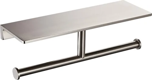 Soporte de papel higiénico de doble rollo con estante de latón macizo y dispensador de pañuelos de estilo hotelero superior, almacenamiento