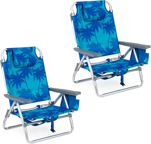 Sillas de playa GYMAX, silla de camping mochila | with Armrest, Cooler Bag, Cup Holder & Towel Bar, Sunbath Tanning Lounge, Folding Layout Chair