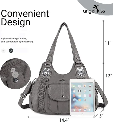Miniatura 2 de Angelkiss - Bolsos y bolsos de mano para mujer, de cuero vegano lavado, bolso cruzado de hombro