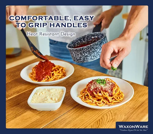 Miniatura 6 de Waxonware Juego de utensilios de cocina antiadherentes, juego de ollas y sartenes de granito antiadherentes, apto para lavavajillas y 100% libre