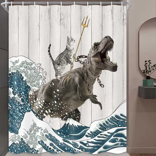 Miniatura 13 de Boziqr Divertidas cortinas de ducha para baño, bonita cortina de baño de elefante, luna, bosque, decoración rústica de granja, tela de poliéster