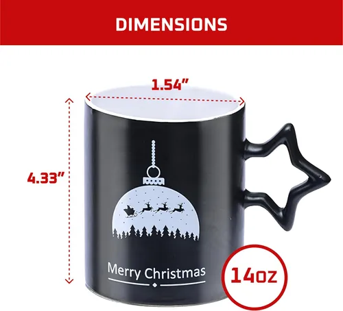 Miniatura 4 de Bruntmor Tazas de café negras con mango de estrella, juego de 6 tazas grandes de 14 onzas para vacaciones de Año Nuevo, tazas decorativas