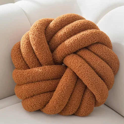 XIAIJIA Almohada redonda de nudo marrón de 14 pulgadas, almohada redonda de nudo de felpa suave, cojín decorativo moderno para el hogar, cama,
