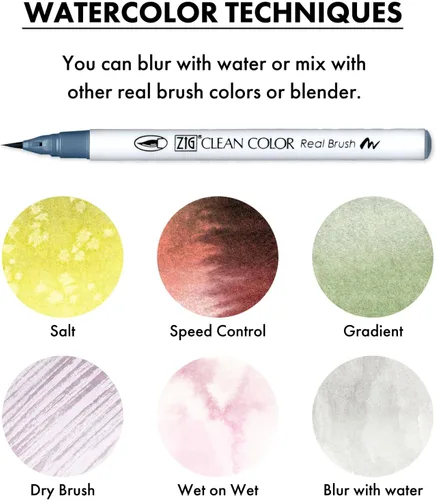 Miniatura 7 de Kuretake ZIG Clean Color Real Brush NUEVO 30 colores con puntas de pincel flexibles, bolígrafos de acuarela para pintar, dibujar, caligrafía