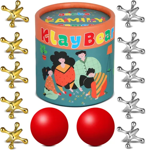 Juego de Jacks con Pelota, Juego Retro Vintage de Jax para Niños y Adultos, Juegos de Mesa Clásicos con 10 Jacks de Metal y 2 Pelotas de Goma Rojas,