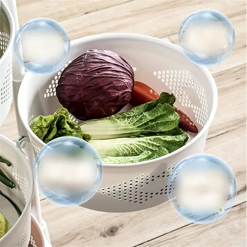 Miniatura 6 de Estante de almacenamiento giratorio de 5 niveles, estante de almacenamiento de verduras, estante de almacenamiento con ruedas bloqueables y cesta