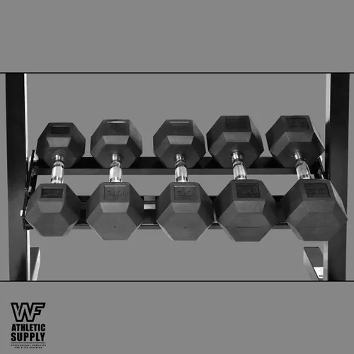 Miniatura 4 de WF Athletic Supply Juego de mancuernas hexagonales con revestimiento de goma con estante de almacenamiento de dos niveles de alta calidad, Juego