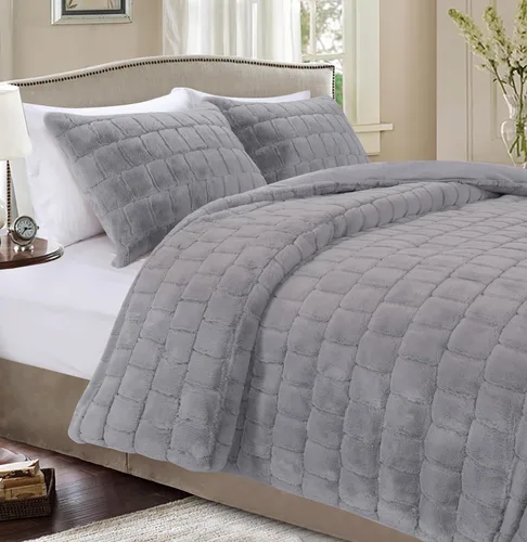 Miniatura 11 de Elegant Comfort Lujoso juego de edredón de piel sintética esponjosa de 3 piezas – Alternativa de plumón cálida para todas las estaciones – Ultra
