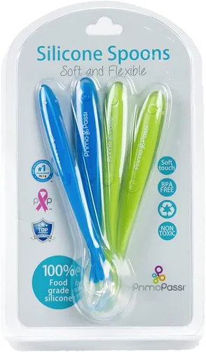 Primo Passi Las mejores cucharas de alimentación de silicona de punta suave I Entrenamiento de primera etapa I Juego de regalo de 4 unidades de