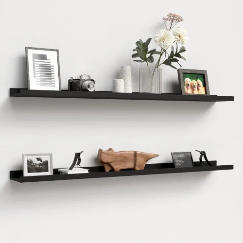 Miniatura 9 de Boswillon Juego de 2 estantes flotantes montados en la pared, modernos estantes de pared negros para almacenamiento con labio, estante de repisa