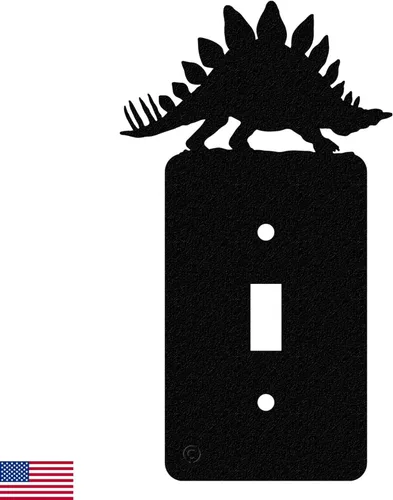 Stegosaurus - Placa de pared para interruptor de luz de dinosaurio (palanca simple, negro)