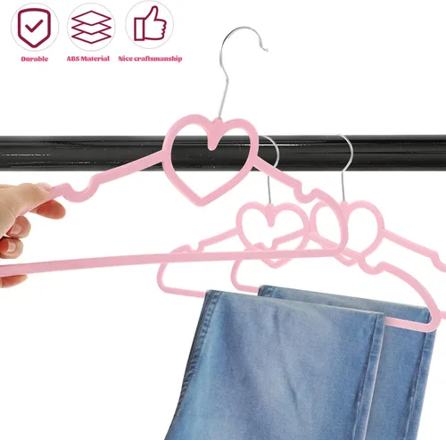 Miniatura 9 de Perchas prácticas de plástico ABS, paquete de 10 perchas antideslizantes con color y patrón de corazón, adecuadas para abrigos, camisas, vestidos
