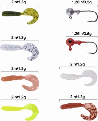 Miniatura 3 de 40 piezas de gancho de cabeza de plantilla, señuelos suaves, cebo de silicona artificial, gusano de pesca suave, kit de aparejos para pesca de 40