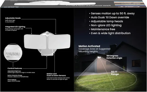 Miniatura 2 de Feit Electric Luz de inundación LED con sensor de movimiento, luz de seguridad de doble cabezal de 2000 lúmenes, 5CCT (2700K-6500K), luz al aire